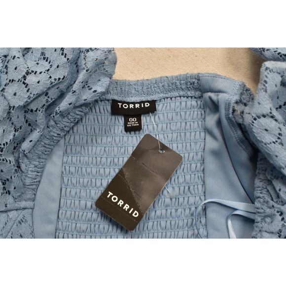 NEW Torrid Blue Lace A-Line Dress Size 00 M/L Short Sleeve Blue Blend - Picture 6 of 8